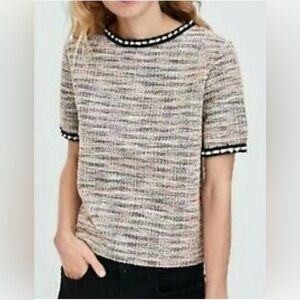 NWT Zara Pearl Trim Tweed Top
